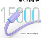 Car iPhone Carplay Cable, Car Charger Cord, USB A to Lightning Cable Fast Charging & Data Transfer for iPhone 14/13/12/11 Pro Max XR XS X 8 7 6 Plus SE Tangle-Free,3ft Purple