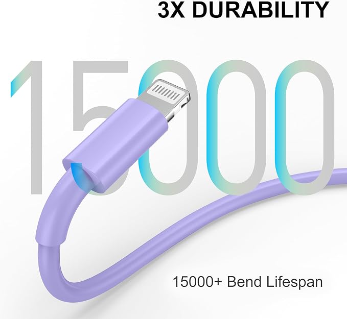 Car iPhone Carplay Cable, Car Charger Cord, USB A to Lightning Cable Fast Charging & Data Transfer for iPhone 14/13/12/11 Pro Max XR XS X 8 7 6 Plus SE Tangle-Free,3ft Purple
