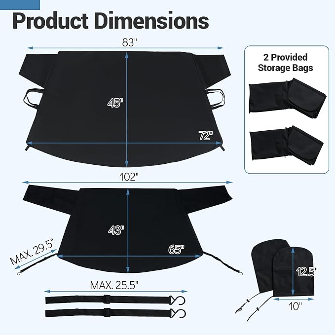 All Wrapped Car Windshield Snow Cover, 600D Oxford Front & Rear Ice Frost Protectors with Side Mirror Covers & Storage Bags, All Weather Windscreen Cover for Most SUVs, Vans & Trucks