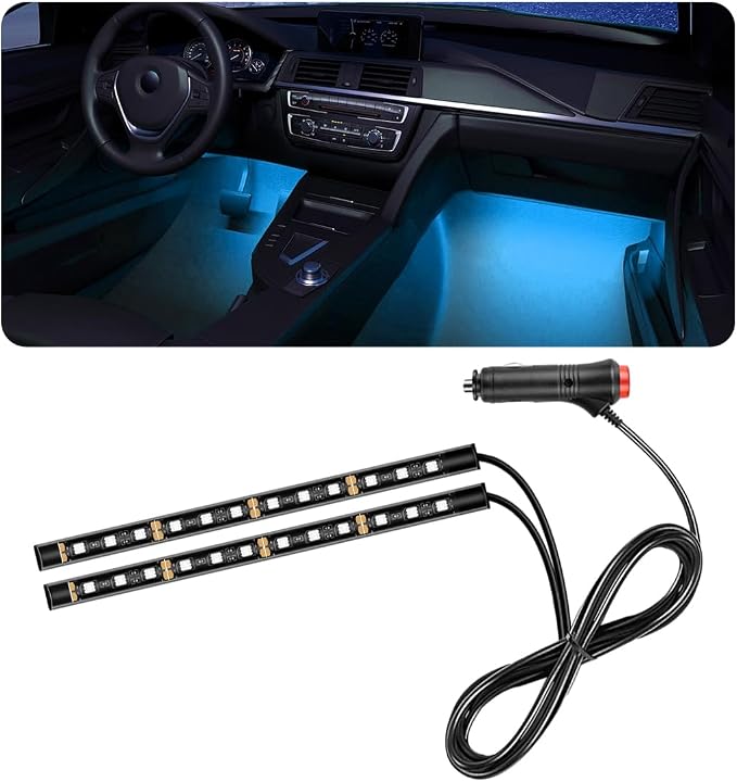 Car LED Strip Light, 24 LED RGB Auto Under Dash Interior Atmosphere Lights, Cigarette Lighter Decorative Lamp Ambient Night Light, Universal Lighting Kit Car Accessories (Ice Blue)