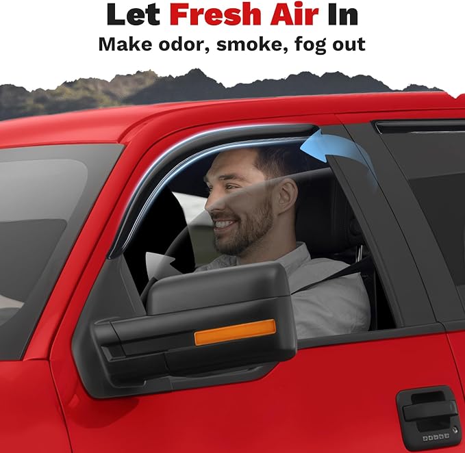 F150 Rain Guards - Window Visors for 2009-2014 Ford F150 SuperCrew Cab, Outside-Mount Tape-On Side Window Wind Deflectors for 09-14 F-150 Accessories, Vent Visors Shades Rainproof 4PCS