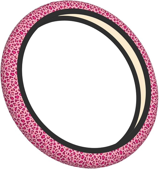 Pink Leopard Print Steering Wheel Cover for Women, Universal 15 Inch Fit, Thickened Neoprene Non-Slip Car Wheel Protector, Stylish Car Interior Accessories for Auto SUV Truck, Breathable & Durable