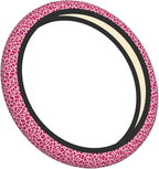 Pink Leopard Print Steering Wheel Cover for Women, Universal 15 Inch Fit, Thickened Neoprene Non-Slip Car Wheel Protector, Stylish Car Interior Accessories for Auto SUV Truck, Breathable & Durable