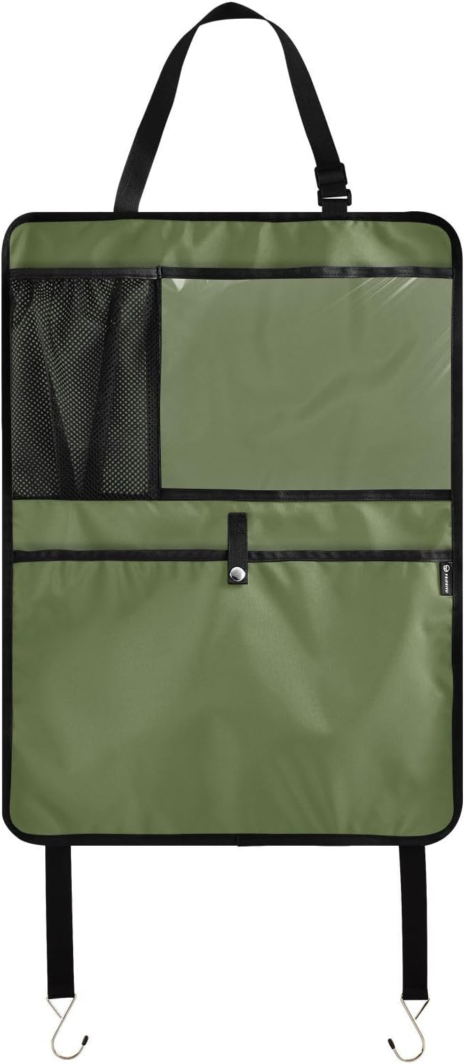 Dark Green Car Seat Organizer for Kids Backseat Kick Mat with Adjustable Strap Seat Back Protector for SUV Cars Vehicle 1 Pcs