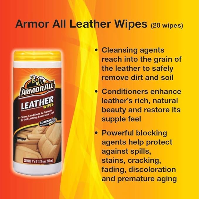 Interior Cleaner Wipes | For Leather | 20 Count | Pack of 2 | For Vehicles