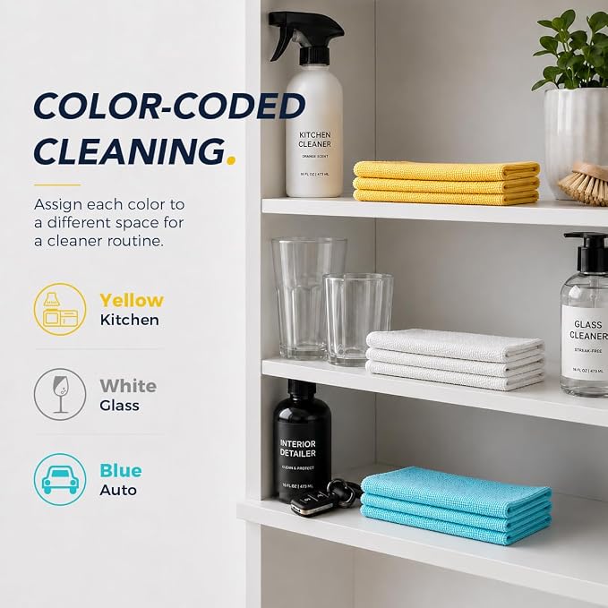 Microfiber Cleaning Cloth, 150 Pack Reusable Paper Towels Microfiber Towels for Cars Lint Free Shop Rags with Box for Home Kitchen Automotive, 11"x 9", Blue & Yellow & White