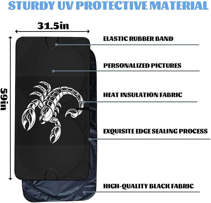Scorpion Car Windshield Sunshades Tribal Tattoo Black Gothic Front Window Sun Shade Block UV Rays Sun Shade Visor Protector for Sedan Truck SUV Accessories 59" L x 31.5" W