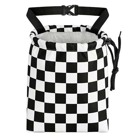 Black White Chessboard Car Trash Bag - Waterproof Car Trash Bag Hanging Leakproof Car Garbage Bag - Washable Reusable Trash Bag For Car Interior Hanging Organizer Storage Vehicle Travelling Camping
