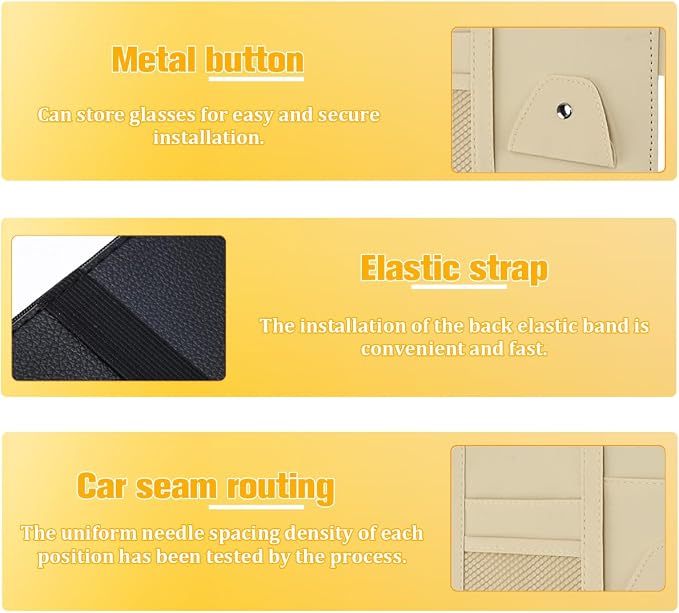 Car Sun Visor Organizer with Sunglasses Holder, Multi-Pocket Visor Storage Pouch Case for Ticket Card Phone Money, Auto Interior Sunvisor Organizer Bag, Universal for SUV Van Truck (Beige)