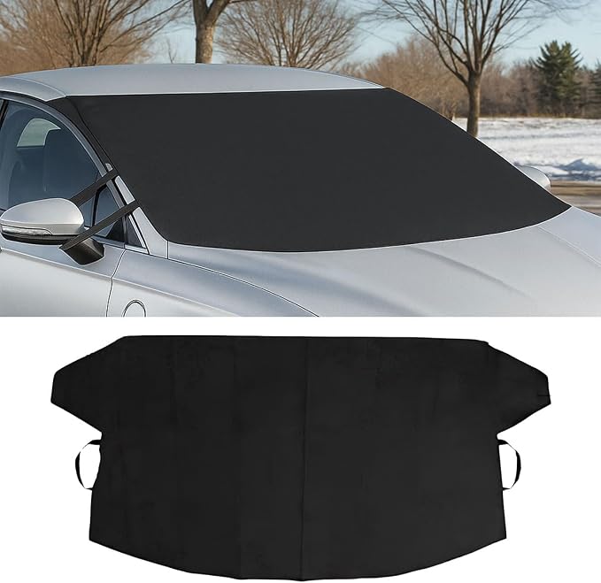 Car Front Windshield Snow Ice Cover, Oxford Waterproof Auto Sun Shade, 74'' × 66'' Vehicle Windproof Protect Cover, Winter Frost Automotive Exterior Accessories for SUV, Sedan, Truck (Front)