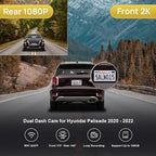 2K Dual Dash Cam for 2020-2022 Hyundai Palisade Limited SE SEL Calligraphy (Part No#S8000), OEM Look, Front 1440P+Rear 1080P Video, Loop Recording, WiFi & APP, G-Sensor, Easy to Set, 64GB Card
