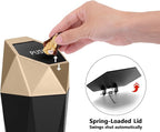 Car Trash Can Cup Holder, Mini Car Trash Can with Lid, Car Accessories for Interior, Leakproof Small Trash Cup for Car, Home with Additional 2 ABS Hooks and 90pcs Trash Bags Golden
