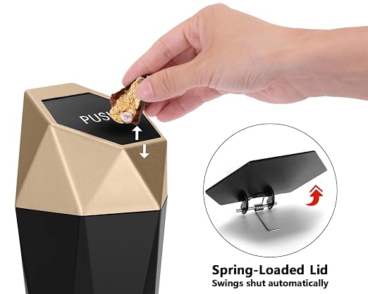 Car Trash Can with Lid, Mini Car Garbage Can, Car Trash Bin Car Accessories for Interior, Leakproof Small Trash Cup for Car, Home, Bedroom Office (Golden)