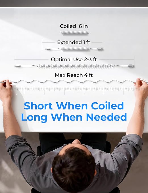 Coiled USB C Cable, 2 Pack for Android Auto & CarPlay Cable, Short USB A to USB C Cable Compatible with iPhone 17/16/15, Samsung Galaxy S25/S24/S23 A15/A14, Google Pixel 9/8, White 4FT