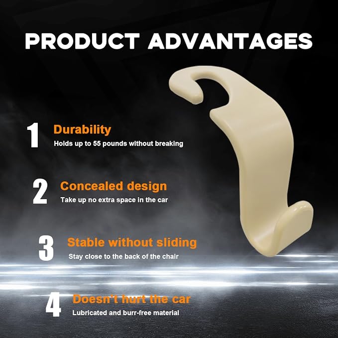 4PCS Car Seat Headrest Hook, Auto Back Seat Hanging Storage Organizer, Vehicle Seatback Hanger Holder for Purse Handbag Coat Umbrella, Universal Interior Car Accessories (Beige)