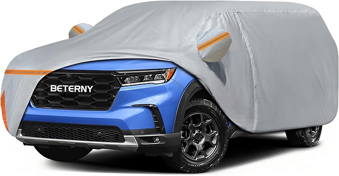 Car Cover for 2016-2026 Honda Pilot, Waterproof Custom-fit All Weather Sun Rain UV Dust Snow Protection Outdoor Pilot Full Car Cover with Door Zipper and Cotton Lining-Grey