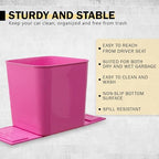 Car Trash Can 1.4 Gallon with Stability Flap & Magic Strips — No-Tip Leakproof Car Garbage Bin for Car Floor, Mats, Front or Back Seat, SUV, Truck, Van, Vehicle Interior Organizer (Pink)