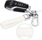 Genuine Leather Car Keychain,Universal Heavy Duty Metal Key Chain Accessories,Car Fob Key Keychain Holder with 360 Degree Rotatable Snap Swivel and Anti-Lost D-Ring for Men Women(White)