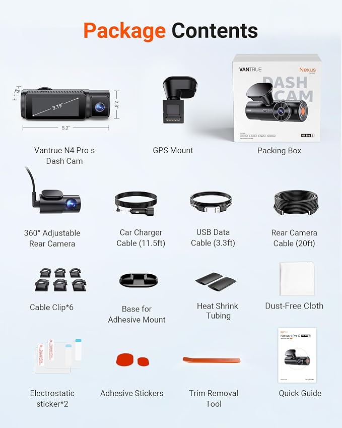 New N4 Pro S 4K 3 Channel Dash Cam, Triple STARVIS 2 Dash Camera for Cars, 4K+1080P+2.5K Front and Rear Inside, HDR IR Night Vision, 24/7 Buffered Parking Mode, GPS, Wi-Fi, Support 1TB (RC18)