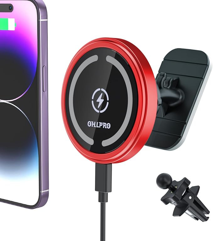 for MagSafe Car Mount Charger iPhone Wireless Car Charger, Stick on Dashboard Magnetic Phone Holder Mount for iPhone 17 Pro Max 16 15 14 Series, 15W Fast Charging, Aluminum Shell