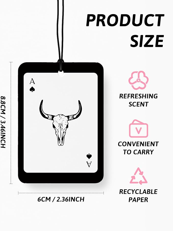Vintage Western Car Air Freshener 4 Pcs, Long Live Cowgirls Cow Skull Cactus Ace Card Hanging Air Freshener for Cars Closet Drawer Books, Retro Western Car Accessories Mirror Decor for Women