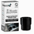 Car Trash Can Cup Holder | Micro Car Trash Can | Fits Flush in Most Cupholders | 3.5" x 3.5" | Traps More & Empties Less, Patent-Pending Compaction, Holds Small Garbage, Black/Black