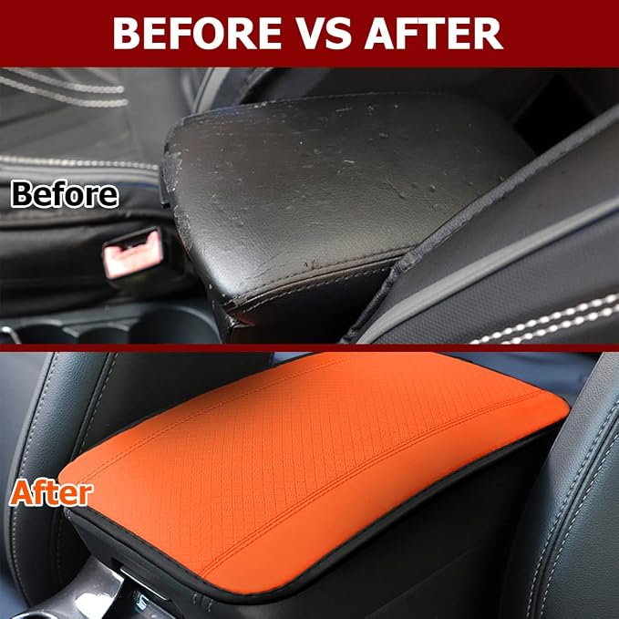 Car Armrest Storage Box Mat, Fiber Leather Car Center Console Cover, Car Armrest Seat Box Cover Accessories Interior Protection for Most Vehicle, SUV, Truck, Car (Orange)