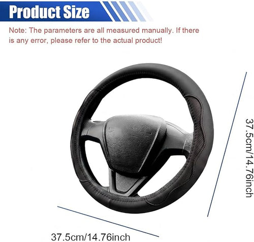 15 Inch Leather Car Steering Wheel Cover for SUV, Truck, Blackline | Anti-Slip Breathable Automotive Steering Wheel Protector, Universal Heat Resistant Vehicle Interior Accessories