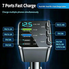 7 in 1 Retractable Car Charger,102W Car Charger Fast Charging Adapter | Car Charger USB C,Car Accessories,Voltage Smart Display,3 Retractable Type-C Cables for iPhone 17 Pro/16/15,Galaxy S26,Pixel