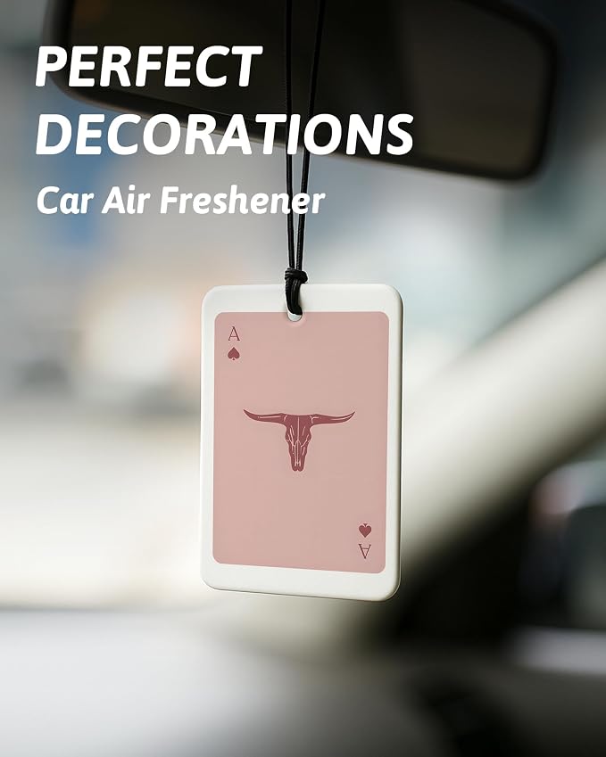 Boho Red Western Car Air Freshener 4 Pcs, Preppy Cowgirl Cow Skull Cactus Ace Card Hanging Air Freshener for Cars Closet Drawer Books, Cute Western Car Accessories Mirror Decor for Women