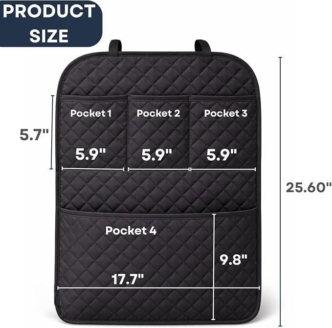 2 Pack Car Back Seat Cover 3 Pocket + 1 XLarge Pocket Organizer Protector from Dirt Scratches Mud Fit All Automotive Model Waterproof Durable Preventing the Impact of Children Kick 17"x25"