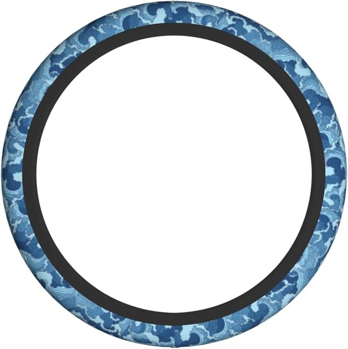 Waves Japan Blue Steering Wheel Cover Car Accessories Cute for Women Girls Girly Universal 15 Inch Neoprene Auto Interior Decor Anti Slip Car Truck Protector