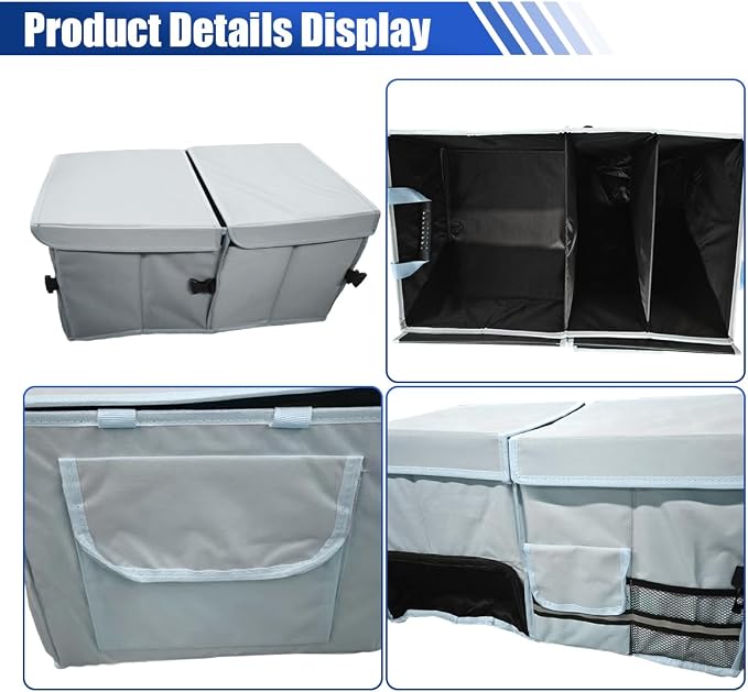 Car Trunk Organizer, Collapsible Multi Compartment Car Storage Box with Lid & Reinforced Handles, Adjustable Waterproof Storage Organizer Accessories for SUVs Cars Trucks (Gray)