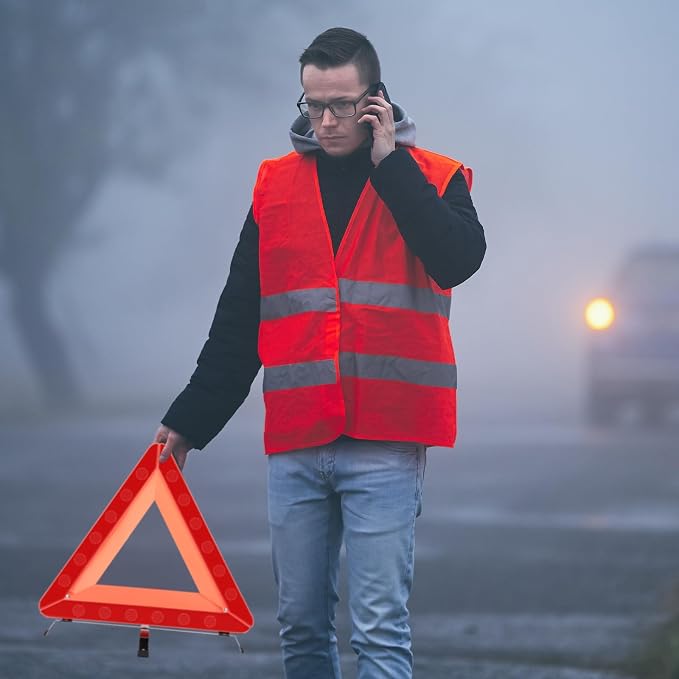 Warning Safety Triangles for Vehicles Foldable Roadside Emergency Kit Emergency Reflective Triangles with Base and Carrying Case for Cars Trucks Breakdown(12 Pack)