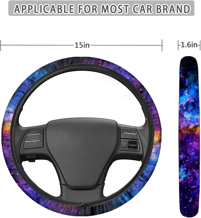 Nebula Galaxy Design Steering Wheel Covers 14-15" inch Universal Fit Most Car Sedans SUVs Comfort Grip Comfortable Handmade Neoprene Breathable Steering Wheel Protector Blue Purple