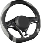 Flat Bottom Car Steering Wheel Cover for Nissan,D Shaped Steering Wheel Cover for Rogue,Altima,Kicks (Black+Gray-Standard Size)