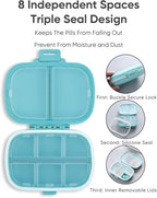 Holii Travel Pill Organizer, 8 Compartments Portable Pill Case, Daily Pill Box to Hold Vitamins, Small Pill Container for Pocket Purse Medicine Organizer（Blue）