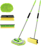 2 Pack 62" Car Wash Brush with Long Handle, Chenille Microfiber Car Wash Mop Mitt, Scratch-Free Soft Bristles Brush, Windshield Window Squeegee, Car Cleaning Kit Supplies for Car,Truck,SUV,RV,Boat