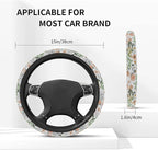 Car Steering Wheel Cover for Women Men, Non-Slip Botanical Floral Pattern with Ladybugs Steering Wheel Protector, Universal 14"-15" Fit for Cars, SUVs, Trucks