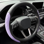 Nappa leather steering wheel cover,elegant diamond checkered design, non-slip wear-resistant, enhance driving comfort, suitable for steering wheel diameter 14 1/2‘-15’ models.Black and purple