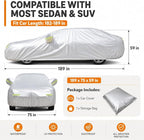 Heavy Duty Car Cover 189"×75"×59" Waterproof All-Weather Sedan Cover with Zipper Door+Windproof Straps，UV Snowproof Dustproof Fit for Toyota Corolla Honda Civic VW Jetta Kia Forte Elantra+More