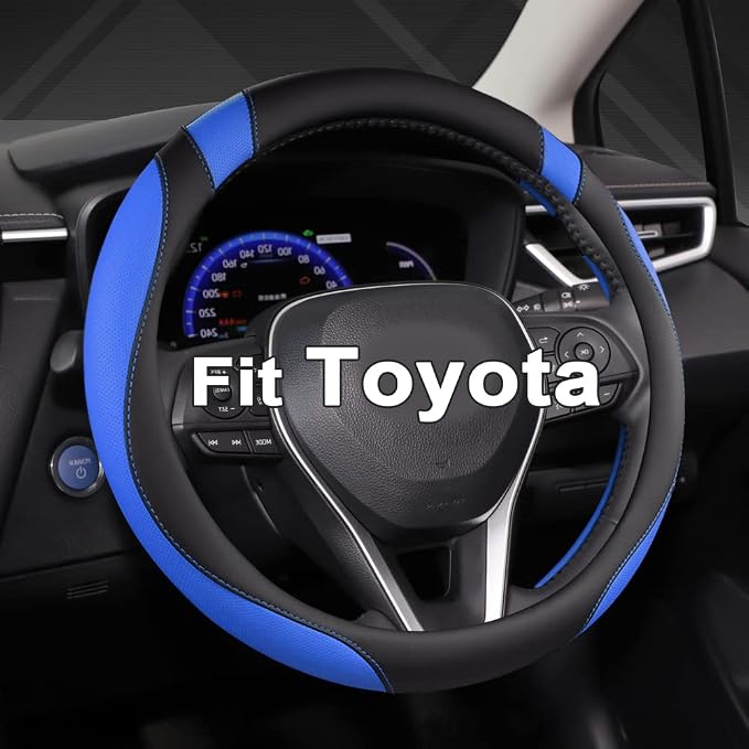 Customized Auto Car Steering Wheel Cover for Toyota Rav4 Corolla Camry Highlander (Black+Blue)