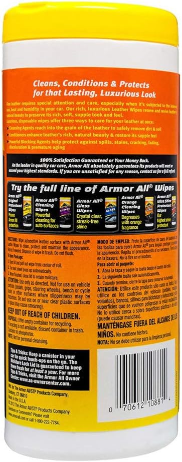 Interior Cleaner Wipes | For Leather | 20 Count | Pack of 2 | For Vehicles