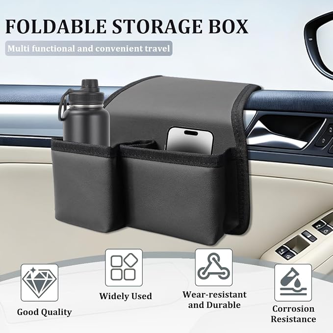 Car Window Armrest Storage Box, Comfortable Leather Vehicle Door Side Arm Rest Pad Organizer Bag, Multifunctional Automotive Window Armrest Storage Pocket, Universal for SUV Van Truck (Black)