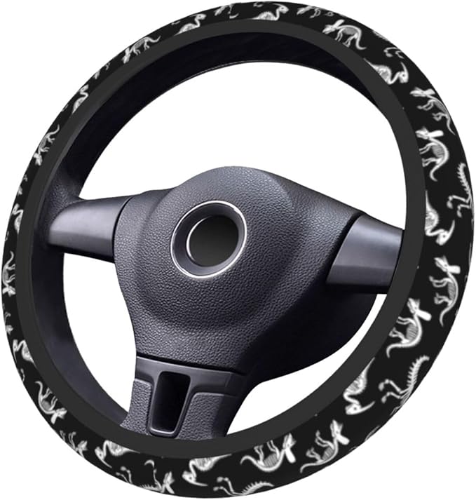 Dinosaur Skeleton Fossil Primitive Halloween Steering Wheel Cover Car Accessories Cute for Women Girls Girly Universal 15 Inch Neoprene Auto Interior Decor Anti Slip Car Truck Protector