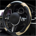 Car Steering Wheel Cover, 15 Inch Leather Breathable Auto Steering Wheel Protector, Comfortable Non-Slip Vehicle Steering Wheel Covers, Universal Car Accessories (Beige, with Lining)