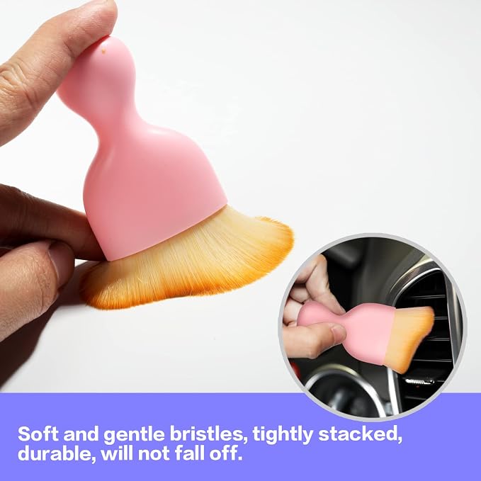 Car Interior Detailing Brush,Soft Bristle Cleaning Brush Car Detailing Brush Dusting Brush,Car Interior Cleaning Tool,Auto Detail Brush Car Dash Duster Brush (Pink with Cap)