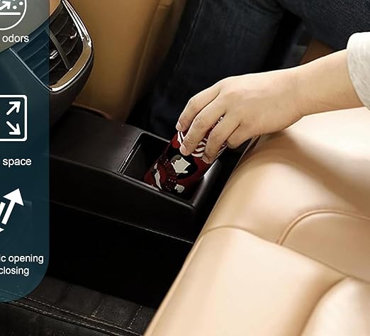 Car Trash Can, Push-Button Storage Box, Trash Can with Adjustable Bottom Clip, for Auto Office Home (Black, 8.2" x 7.8" x 3.9")