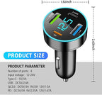 4 Ports Fast Car Charger,[Upgrade Voltmeter Display] PD+QC3.0+USB C Car Charger for 12-24V Cigarette Lighter Plug,Car Phone Charger Compatible with iPhone/Android/Samsung/iPad (QC3.0+Type-C+PD+2.4A)