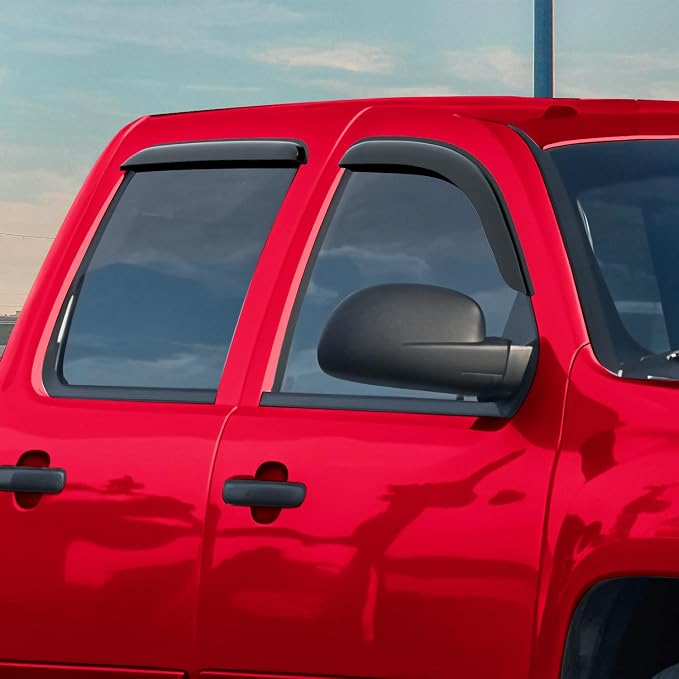 Voron Glass Tape-on Extra Durable Rain Guards for Trucks Chevrolet (Chevy) Silverado/GMC Sierra 2007-2013 Crew Cab, Window Deflectors, Vent Window Visors, 4 Pieces - 120003